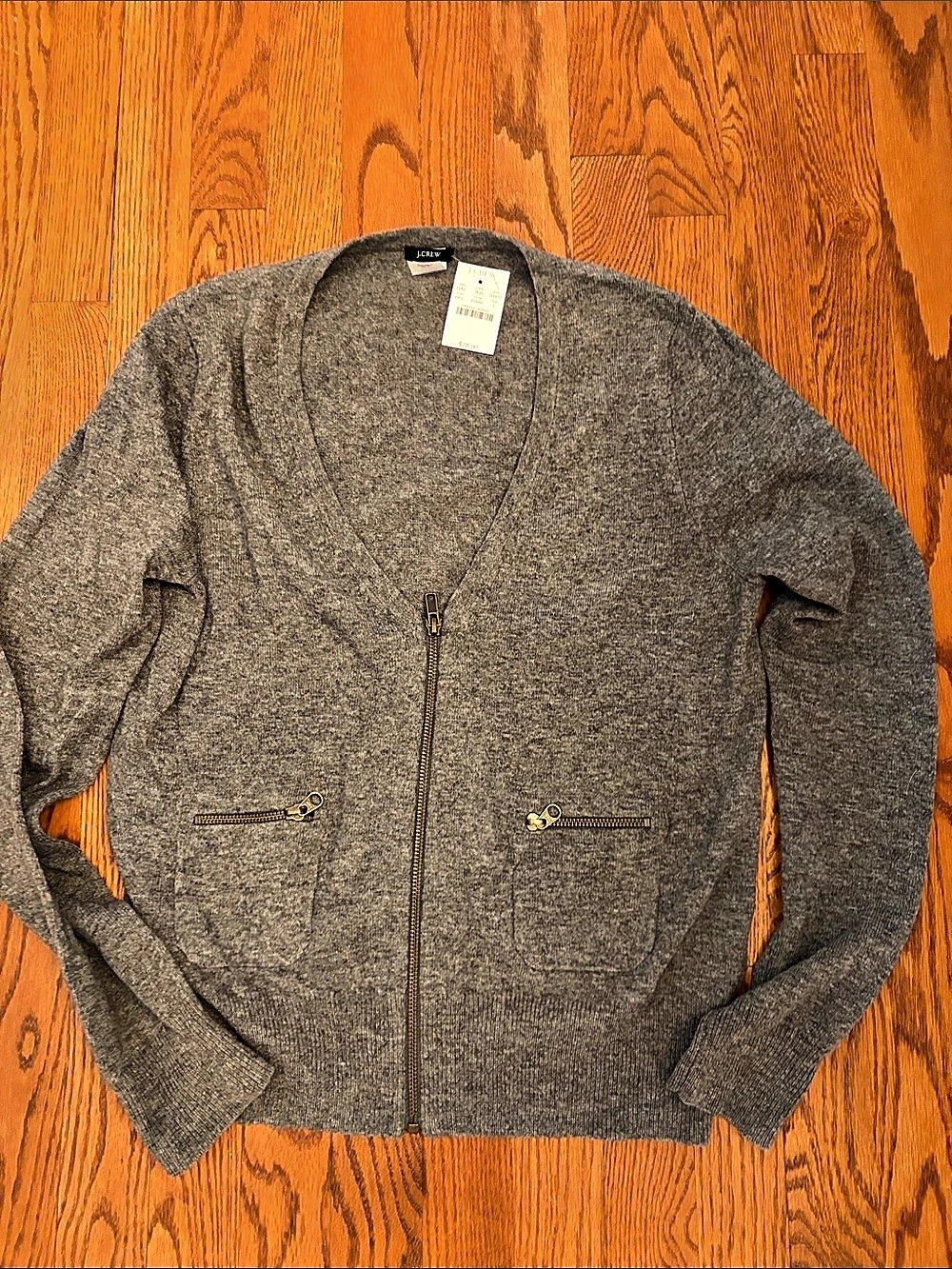 J.Crew Zip Front wool-cashmere Cardigan Sweater Gray Large